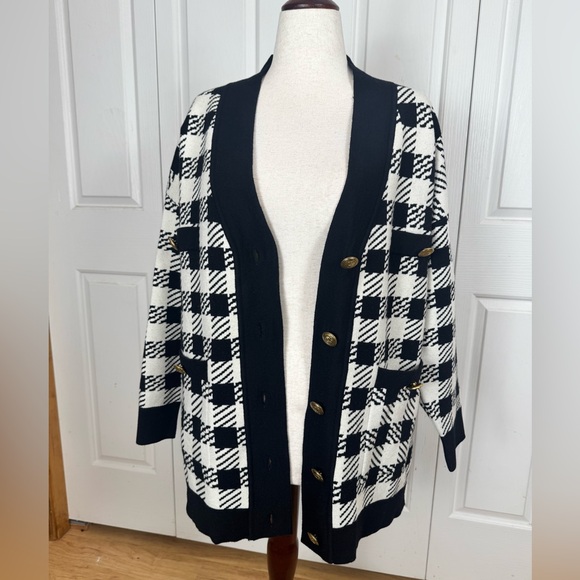 Moli Tree Sweaters - Moli Tree Black and White Checkered Women’s Sweater Cardigan